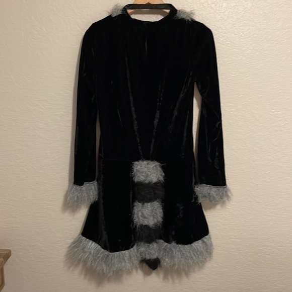 90s Black Cat Velvet Velour Quarter Sleeve Mini Dress Costume Plus Tail Size M/L - Picture 5 of 6